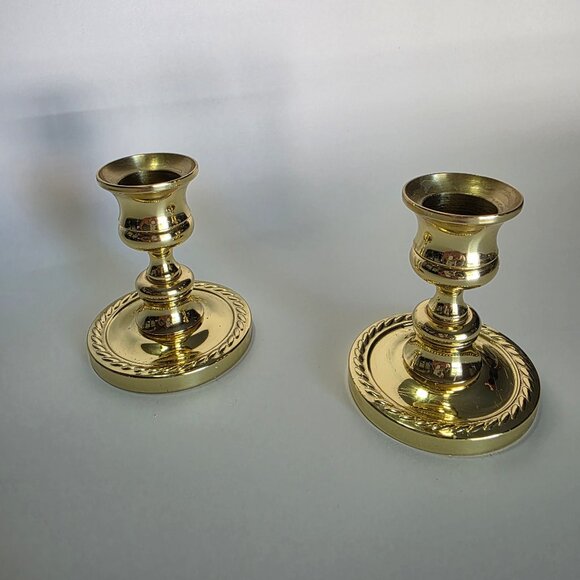 Vintage Baldwin Solid Brass Candlestick Holders, Set of 2, Decorative Rope Base - Picture 5 of 9
